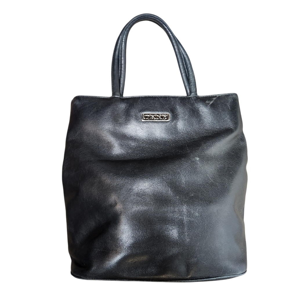 DKNY Vintage 90s Black Leather Mini Tote Bag Y2K Classic Sade Girl Office‎ Siren